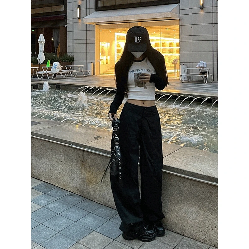 撞色圆领打底衫女春秋季侧边收腰修身T恤方领内搭短款上衣