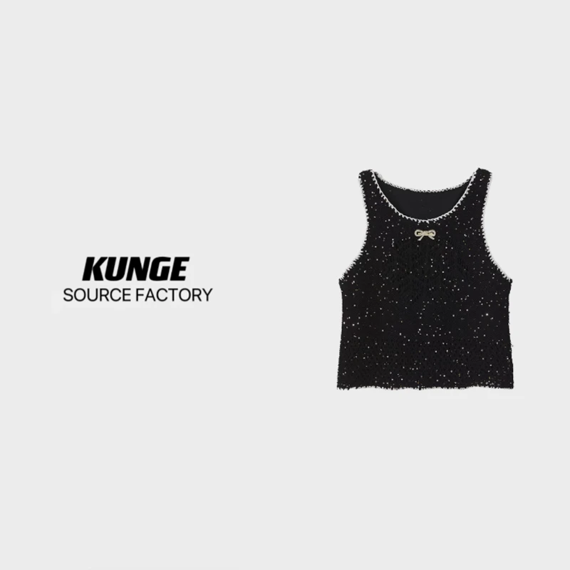 KUNGE-时尚女士重工亮片款镂空工艺无袖款式小背心-6101