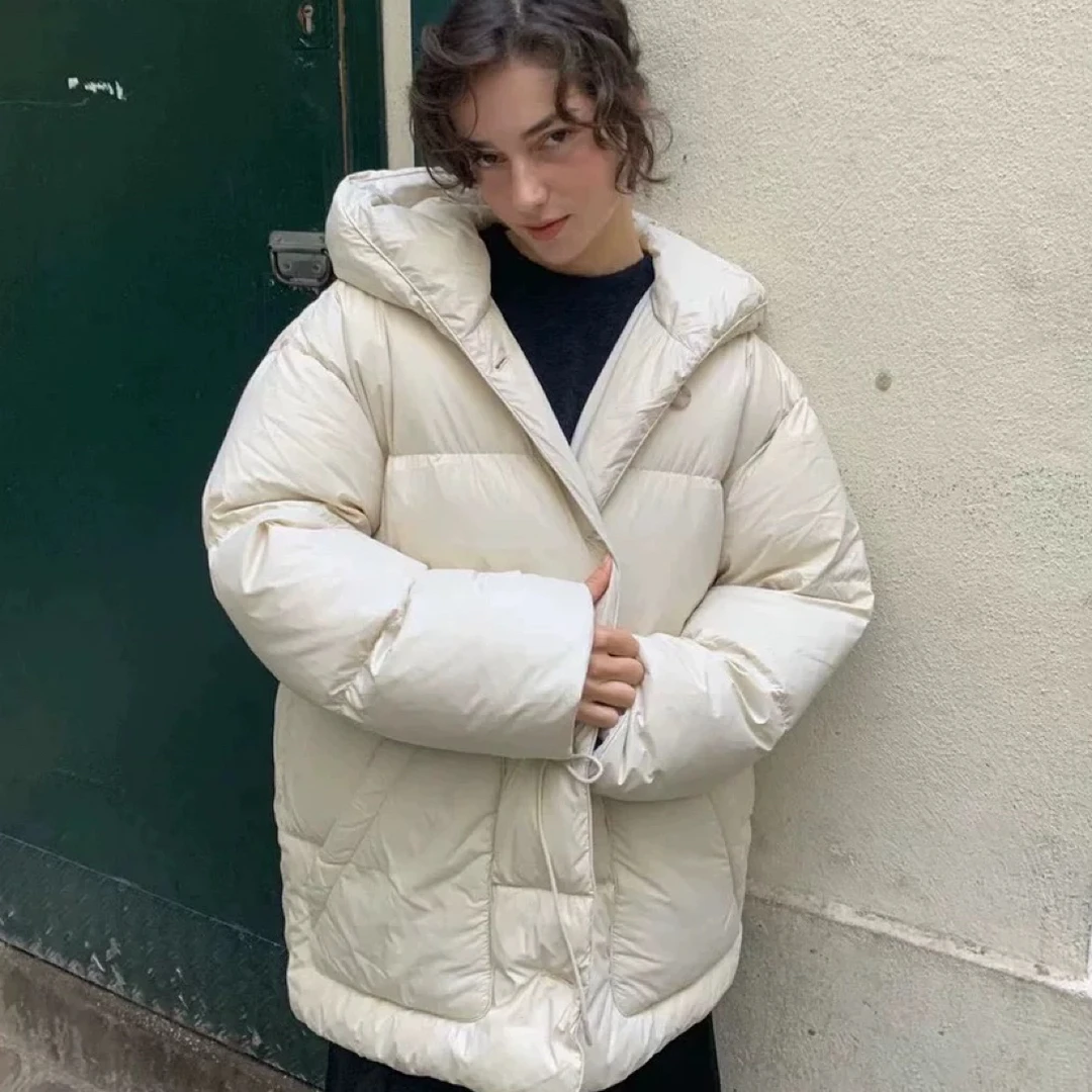 BRUSH韩国东大门代购女2024秋新连帽抽绳收腰保暖面包棉服外套