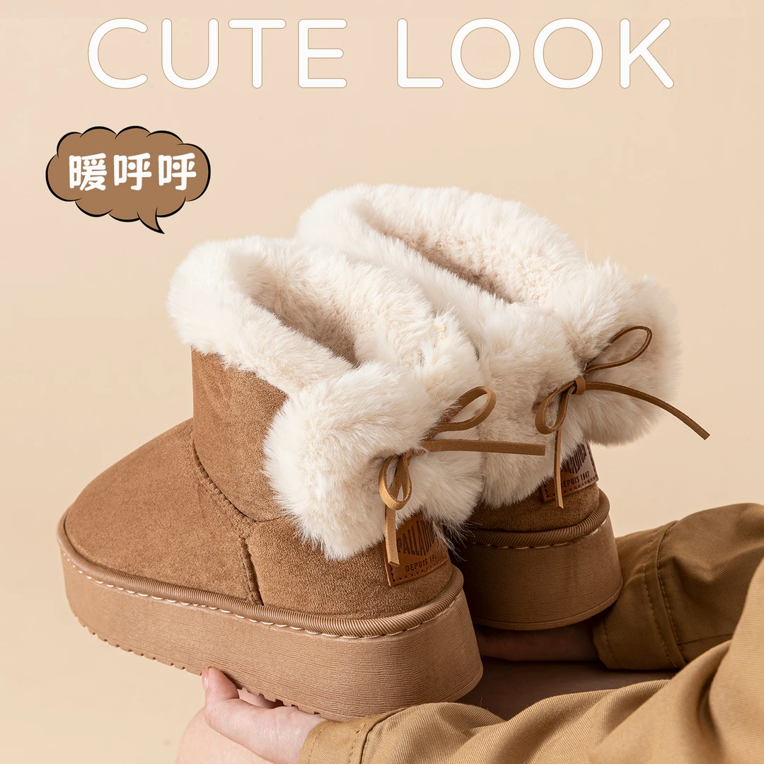 厚底雪地靴女冬季加绒保暖防滑2025新款短筒时尚防水棉拖鞋女外穿