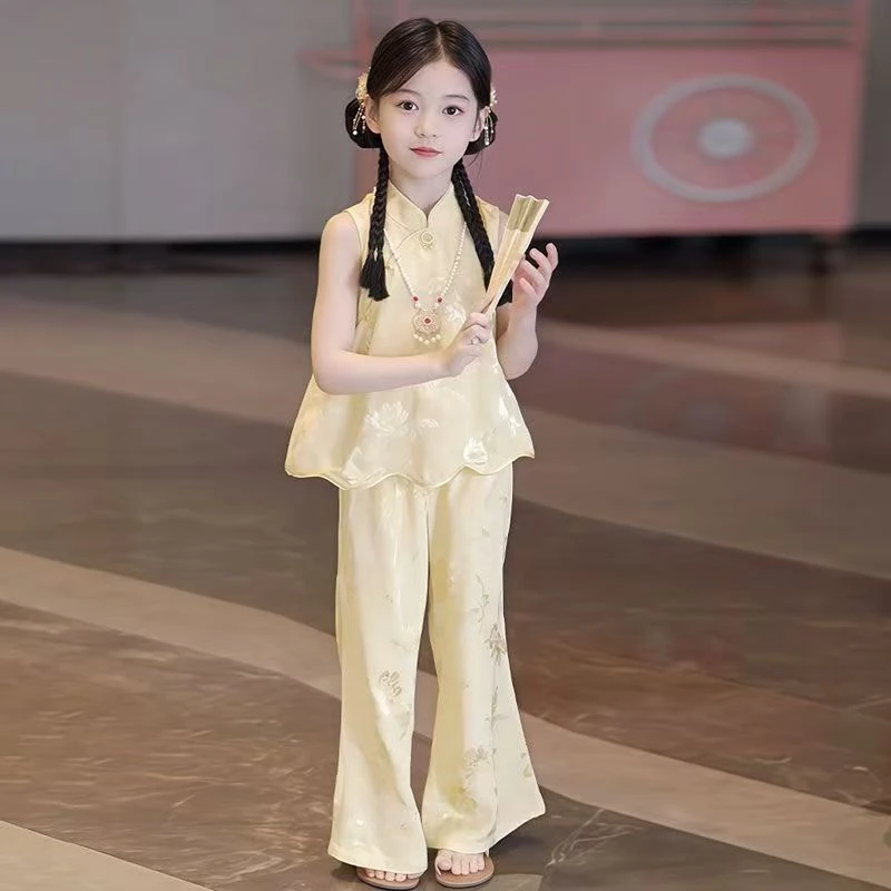 女童国风套装夏季2025新款洋气儿童新中式无袖上衣唐装汉服两件套