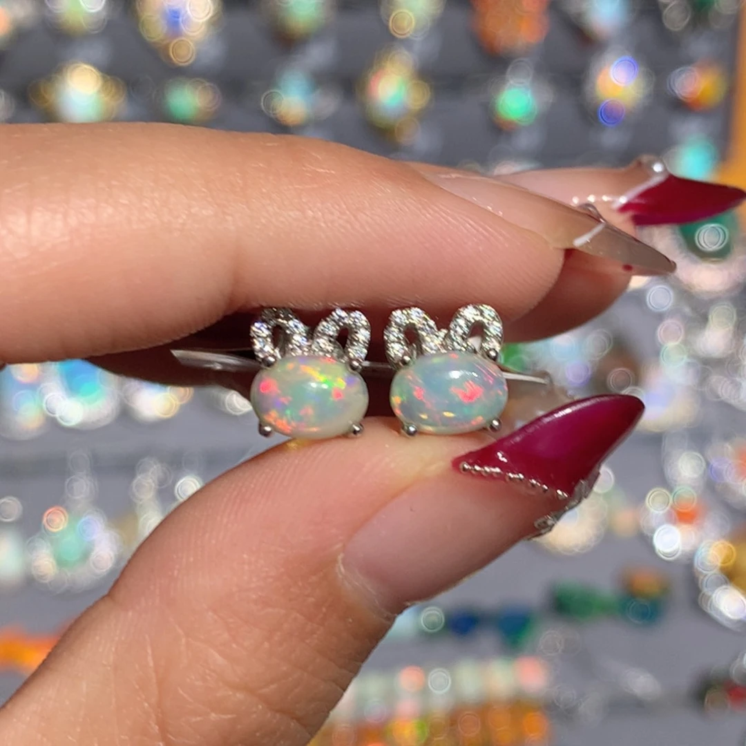 欧泊银S925镶嵌欧泊耳饰y