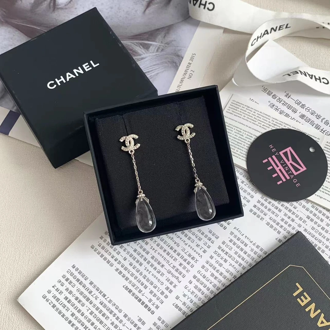 95新 Chanel/香奈儿 18s大水晶水滴吊镶耳饰  13755299
