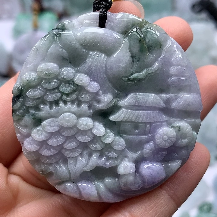 翡翠未镶嵌颈饰山水两面工艺福利