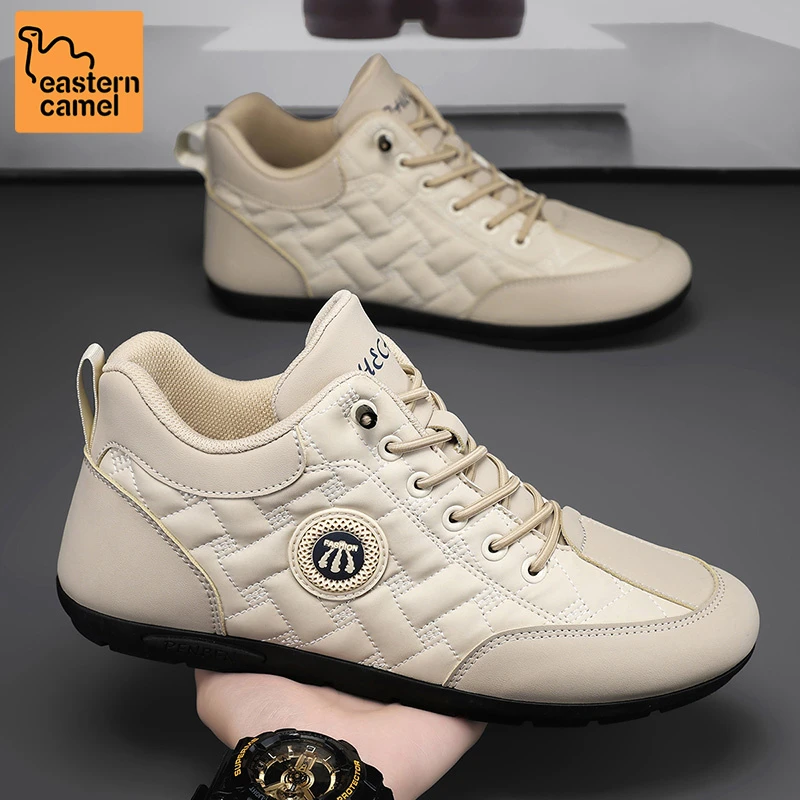 东方骆驼男鞋2025秋季一脚蹬软底百搭休闲板鞋男士开车防滑皮面鞋