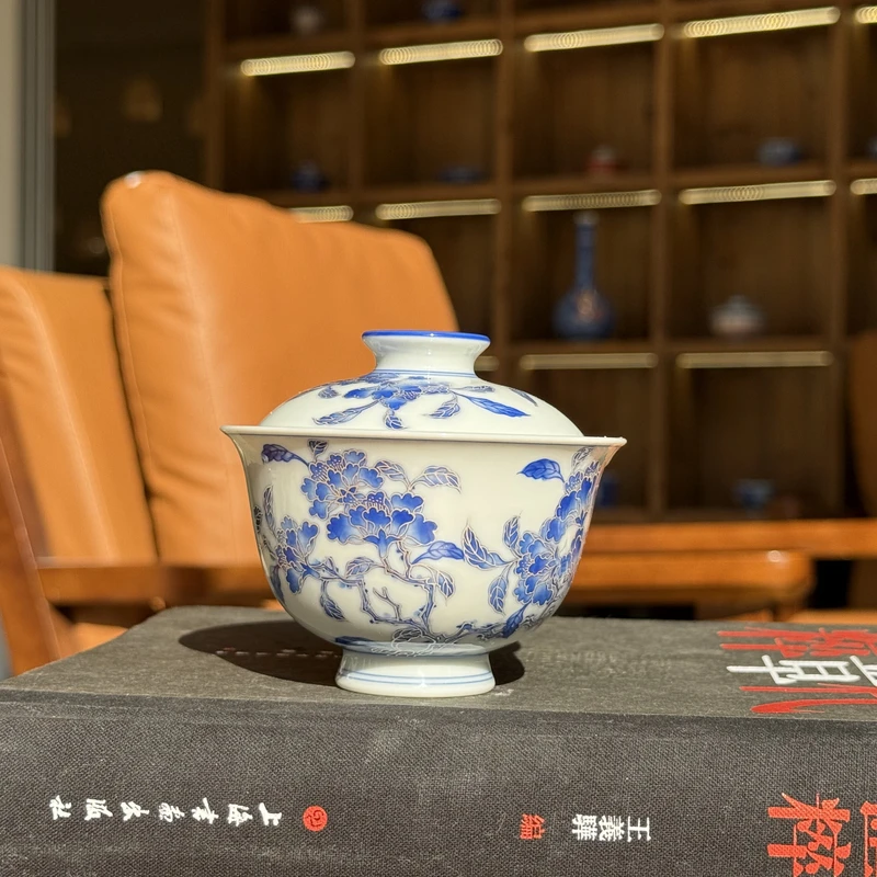 【詺兮清窑】非遗百匠 ·仿清描银折枝石榴花小玉兰盖碗