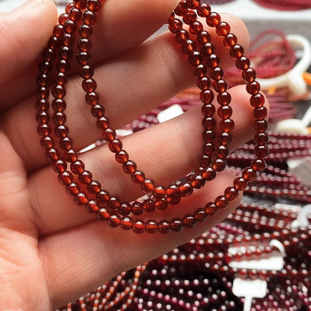石榴石手链未镶嵌4mm天花板橙红三圈