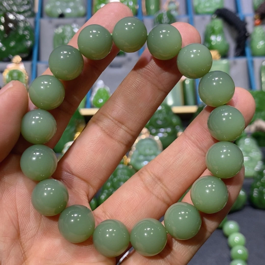 【闪购商品】和田玉吊坠(不含链)未镶嵌粉青起荧光手串 12