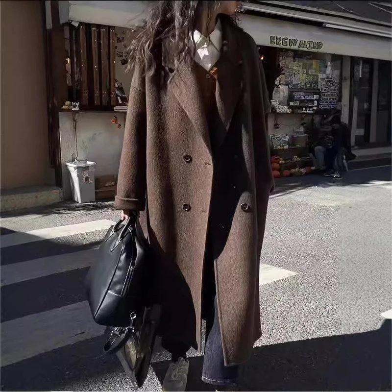苏力羊驼绒美拉德高级感双面羊绒大衣女24秋冬新款加厚羊毛呢外
