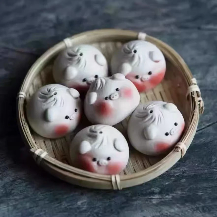 宜兴紫砂陶瓷茶宠可爱小线香插摆件手工小猪茶具茶盘高档茶玩创意