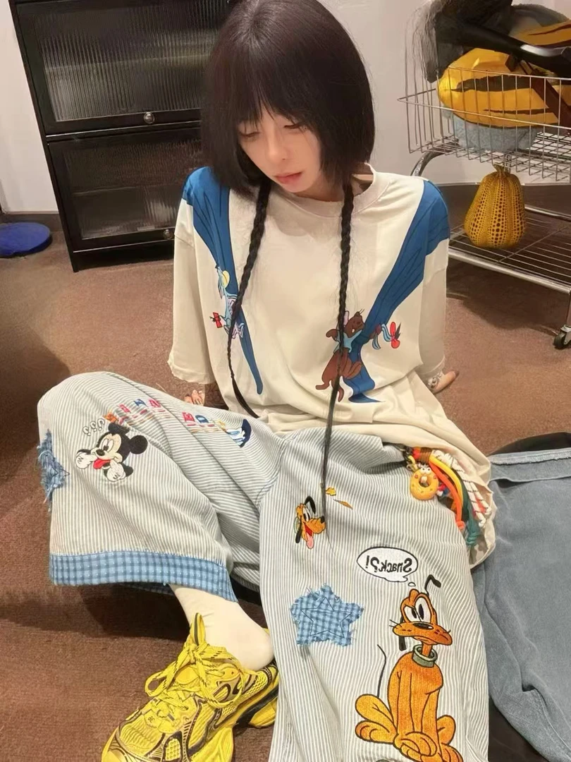 【提花格纹妙妙屋中裤】R77新款条纹提花时尚百搭男女同款
