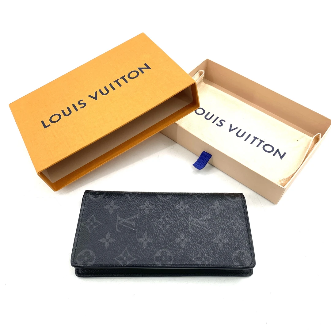 99新 LouisVuitton/路易威登 黑老花长款对折钱包 19/10 lv男款