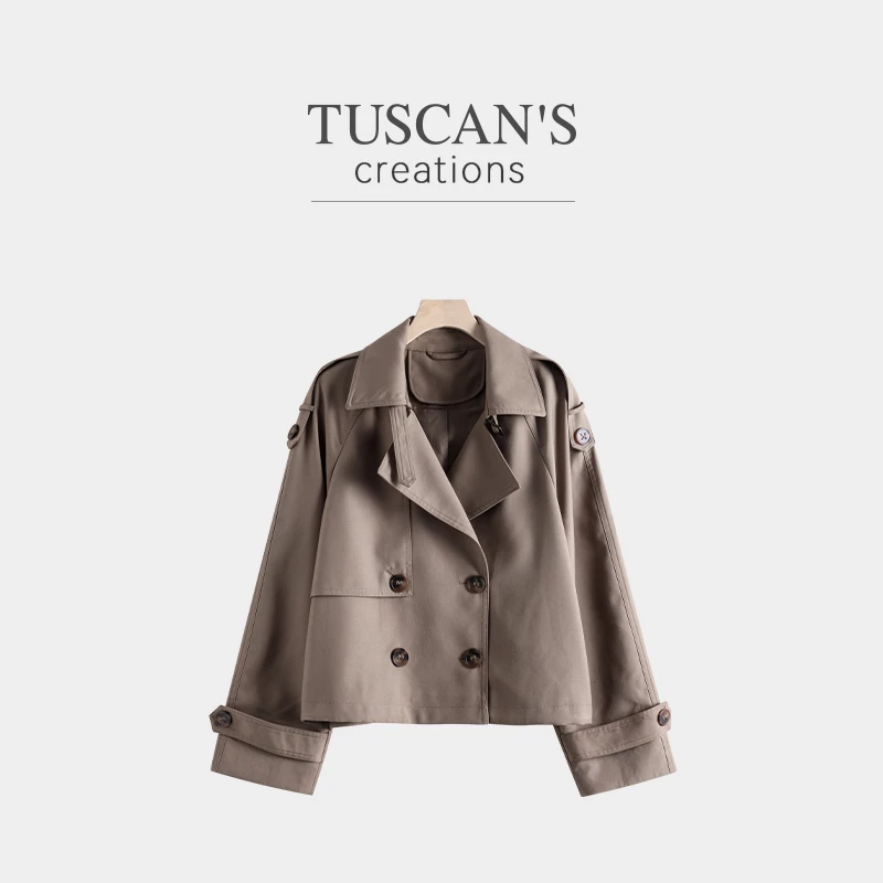 TUSCAN'S CREATIONS秋季新流光风英伦风风衣短外套翻领女时代双鱼