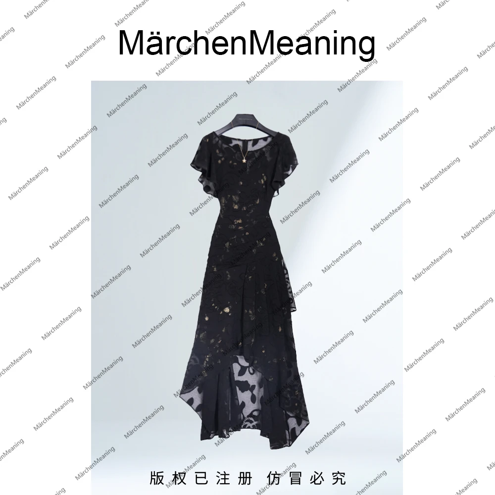 2025年夏季新款黑金轻奢独家定纺纱线压褶连衣裙丹丹