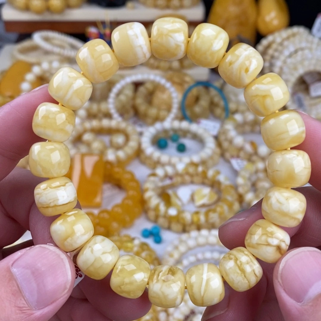 未镶嵌蜜蜡手链瓷白虎皮12.2mm