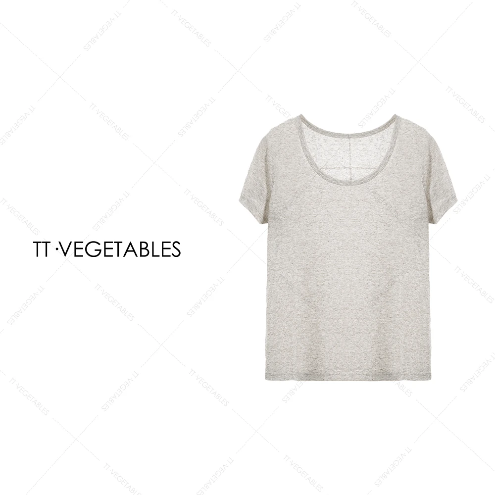 TT・VEGETABLES【序白】离索 苎麻修身显瘦百搭针织短袖女511783