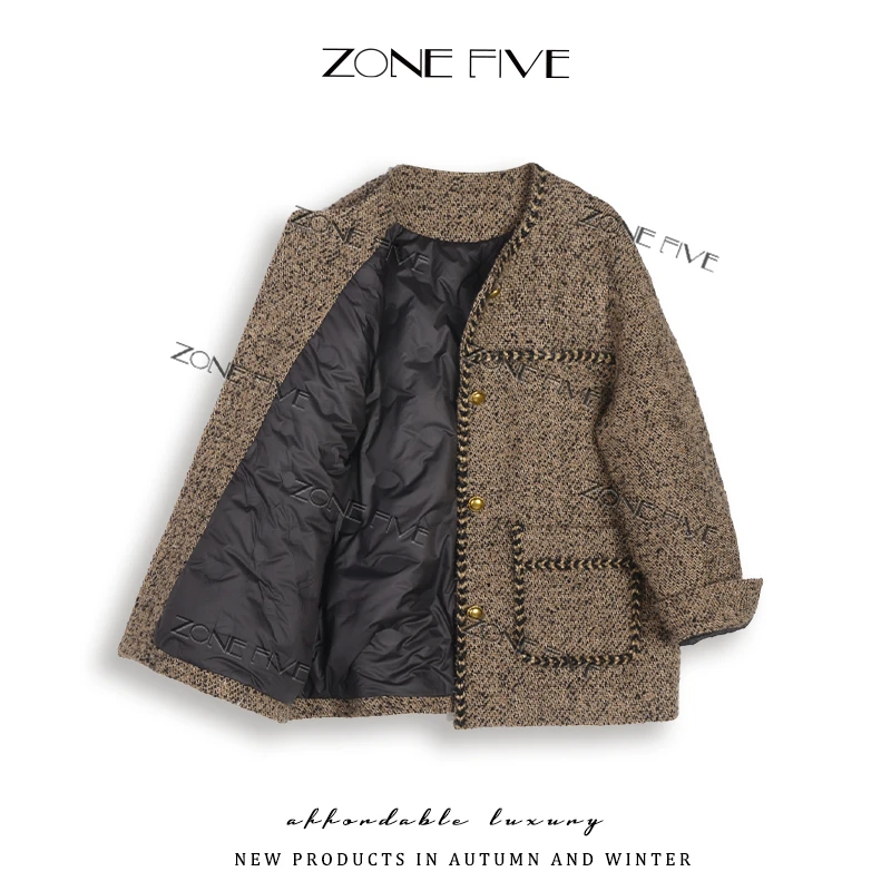 【zonefive】韩版白鹅绒小香羽绒服女外套宽松时尚气质女冬新款
