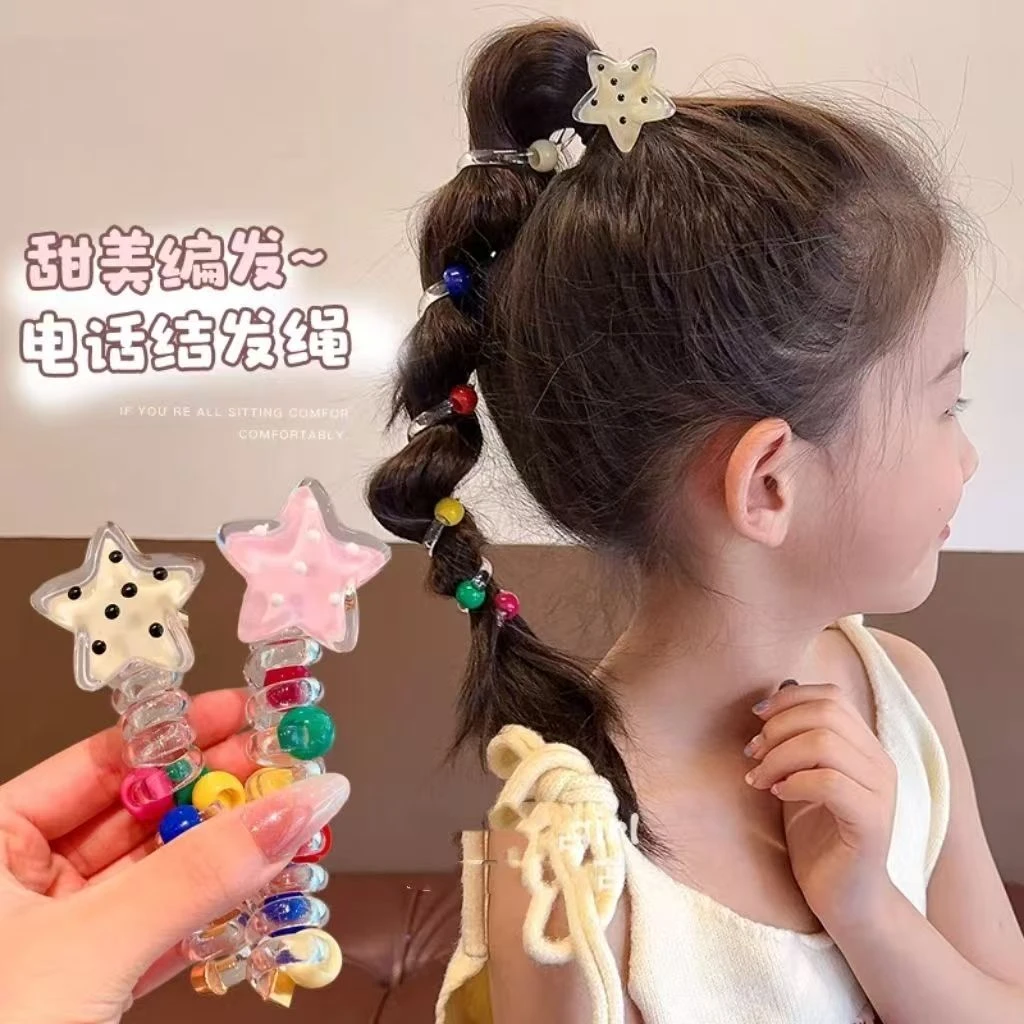 新款韩国东大门同款波点星星发绳耐用高弹力电话线发圈少女可爱