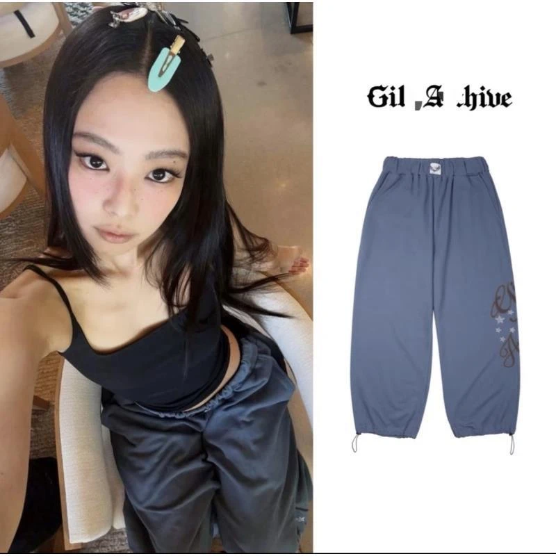Jennie蝴蝶结百搭休闲运动高腰时尚宽松卫裤长裤-Q1104