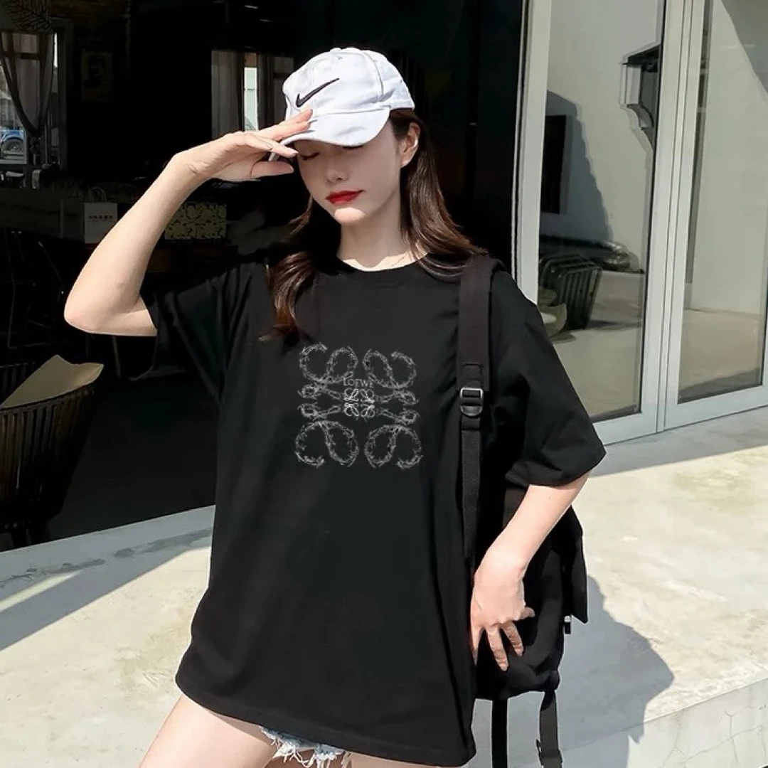 99新 LOEWE/罗意威 D500755/藏蓝色贴布大徽标logo短袖/尺码M