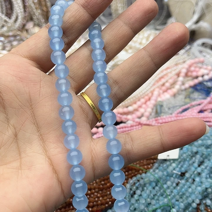 玛瑙/玉髓未镶嵌珠宝半成品一条8mm左右海蓝宝