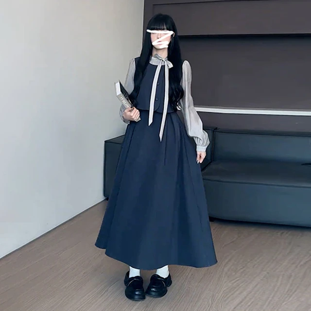 2025超火高级感假两件连衣裙子早春季新款爆款女装千金学院风长裙