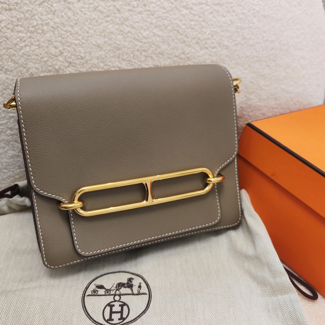 99新 Hermes/爱马仕 爱马仕猪鼻子23大象灰金扣单肩包9263003