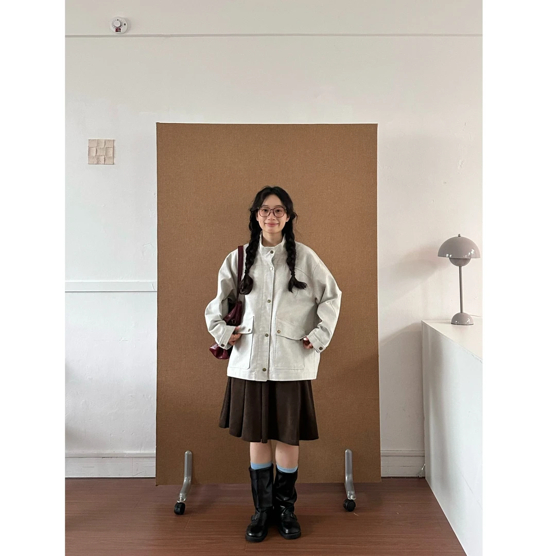 【雅痞】外套法式复古立领工装夹克外套秋季宽松上衣