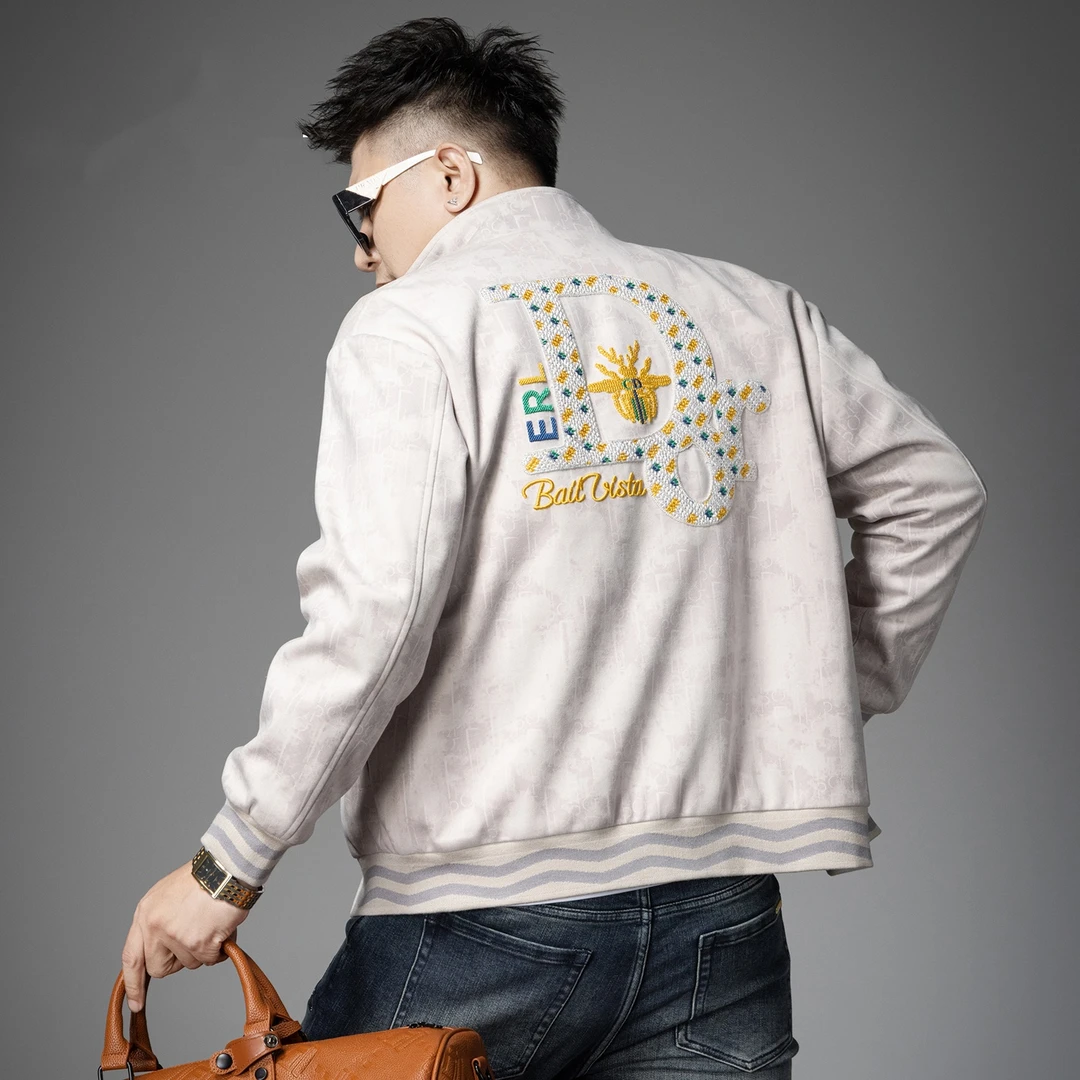 男士高端潮牌蜜蜂刺绣外套2025新款秋冬季潮流立领休闲夹克男装