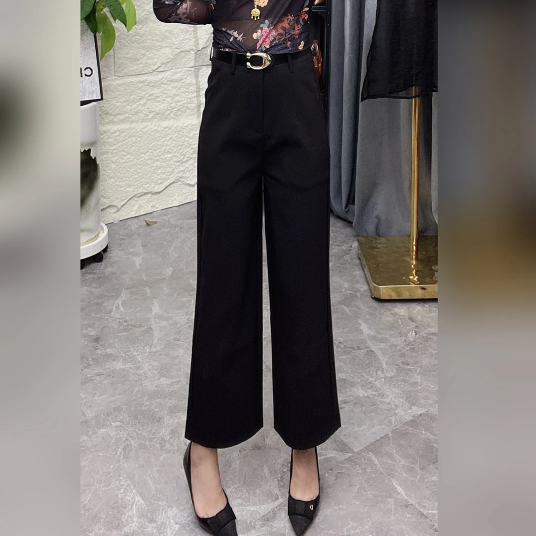 (25006）雪颖家2024年春季新款高腰显瘦时尚百搭螺纹罗马阔腿裤女