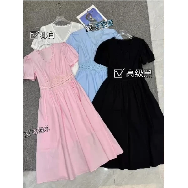 KIKI严选：92069-MT家欧洲站南油夏季V领蕾丝收腰连衣裙