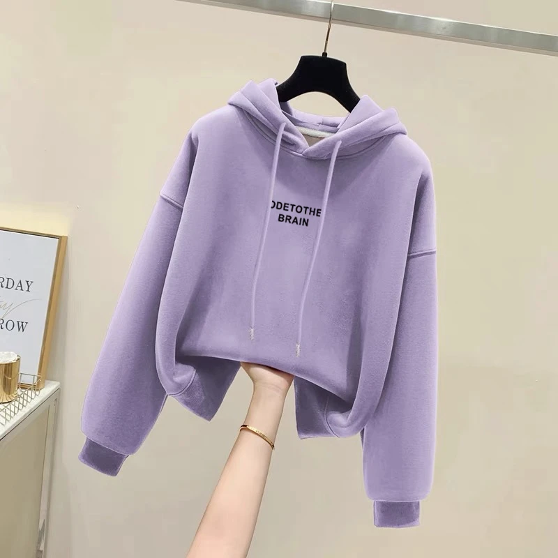 设计感小众秋冬新款2025加绒加厚套头连帽卫衣女短款宽松韩版外套