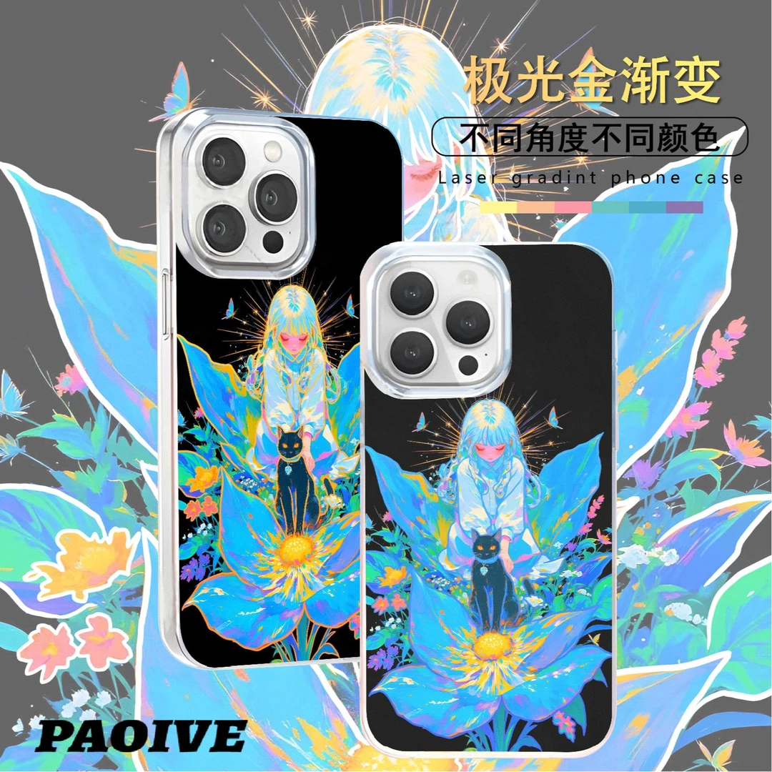 猫咪女孩适用苹果华为vivo一加iPhone小米红米一加极光手机壳