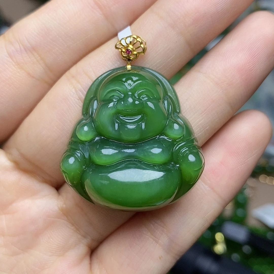 和田玉（碧玉）18K金镶嵌颈饰