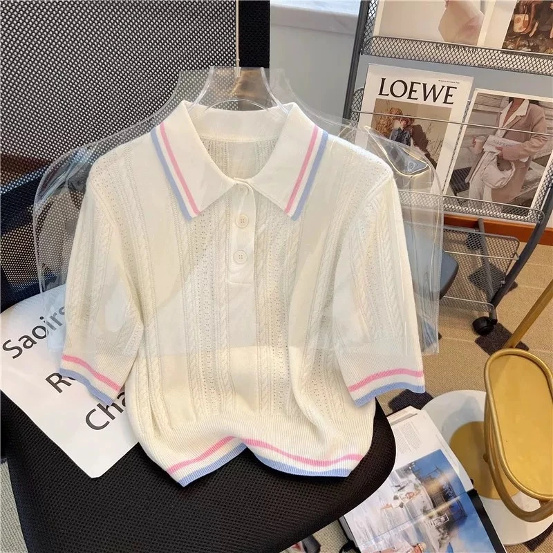 闲暇时光·100%棉SAN家 学院风polo领针织衫撞色23-26