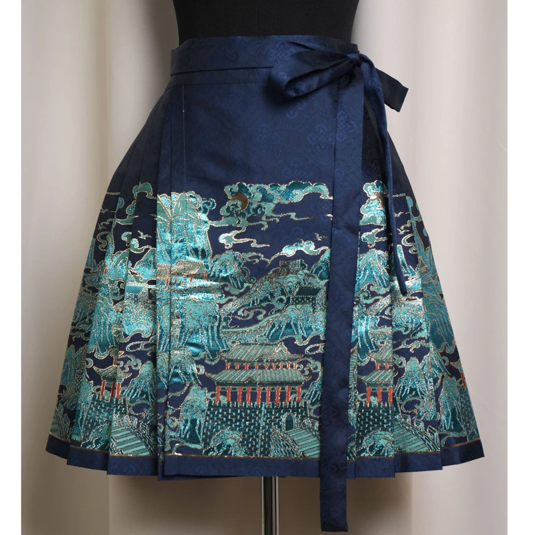 0207#深蓝色马面裙女士中国风