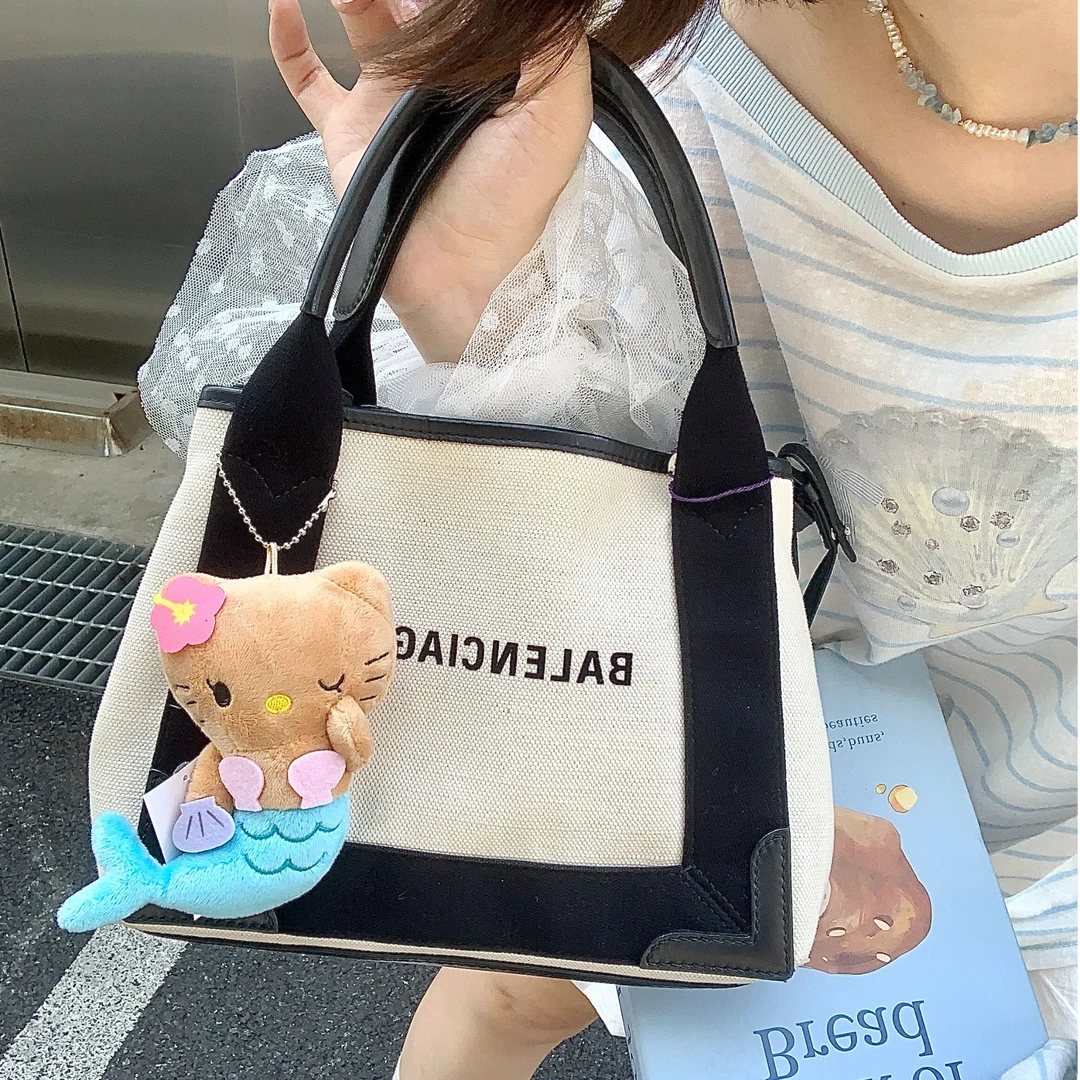 95新 Balenciaga/巴黎世家 黑白熊猫色沙滩托特包小号子母斜挎包