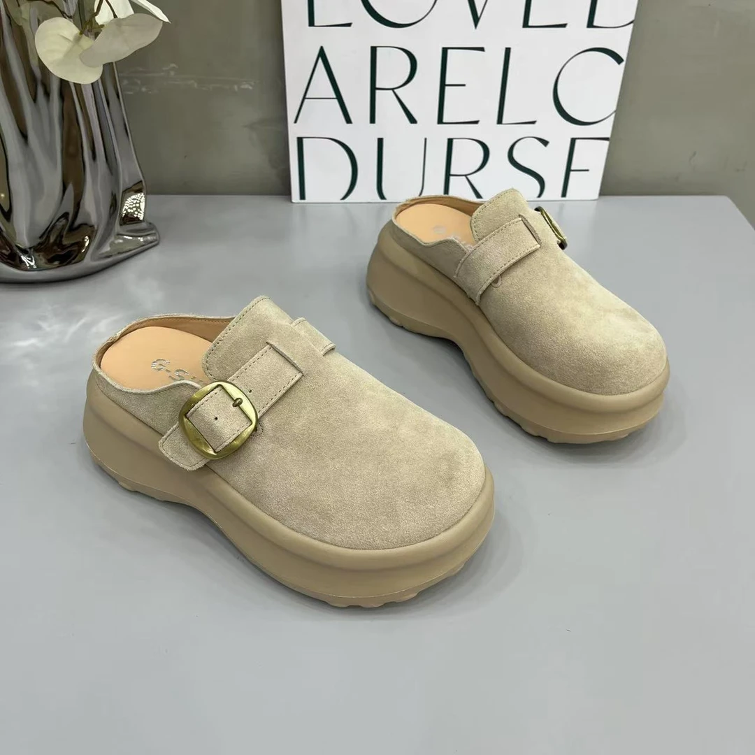 韩系时尚勃肯半拖鞋女外穿2025春季新款一脚蹬软底包头拖单鞋厚底