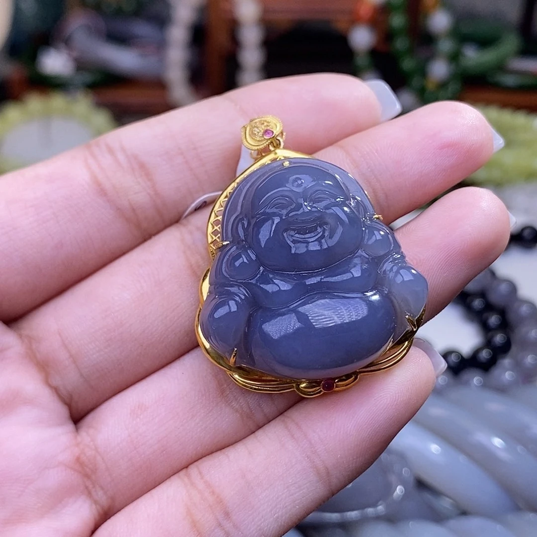 和田玉浓烟紫金镶冰底佛公未镶嵌