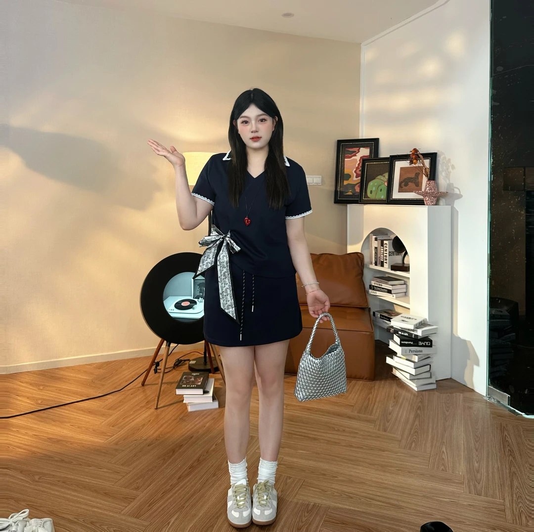 【知性姐姐】新款夏季大码显瘦女时尚绑带收腰衬衫上衣+阔腿裤套装