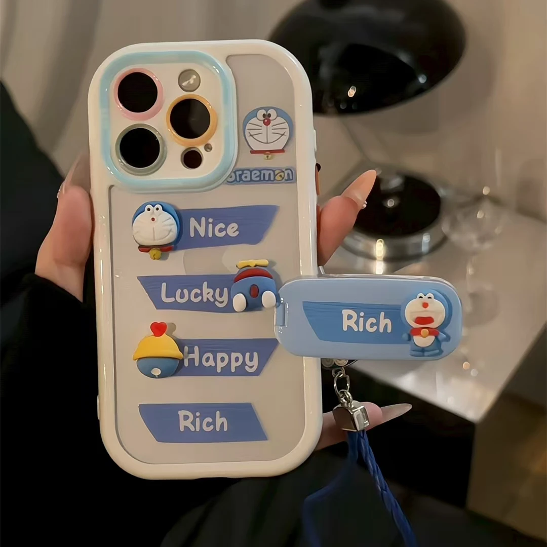 卡通立体哆啦A梦公仔支架手机壳适用苹果17华为p70vivo小米15oppo