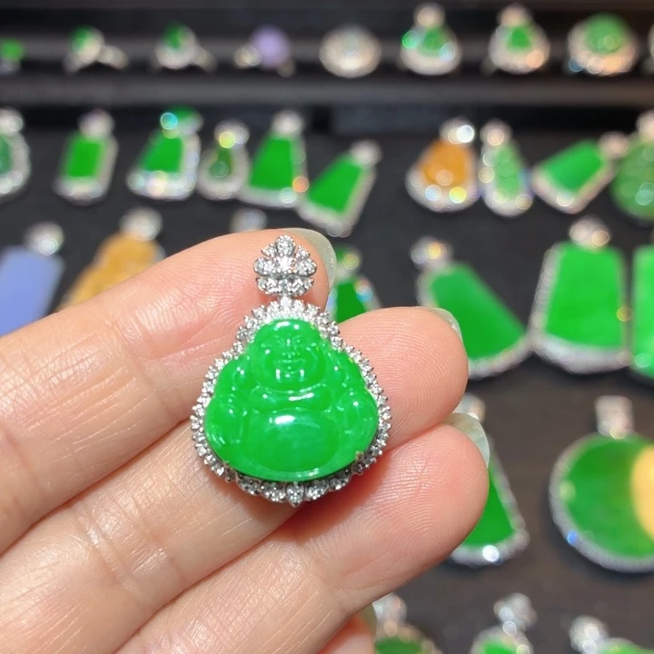 一***童翡翠18K金镶嵌吊坠(不含链)翡翠