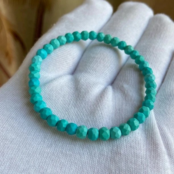 玉小满原矿绿松石钻切无相圆珠单圈手串