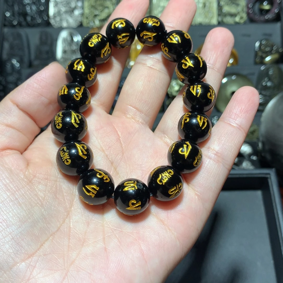 黑曜岩未镶嵌手串闪****弦定制