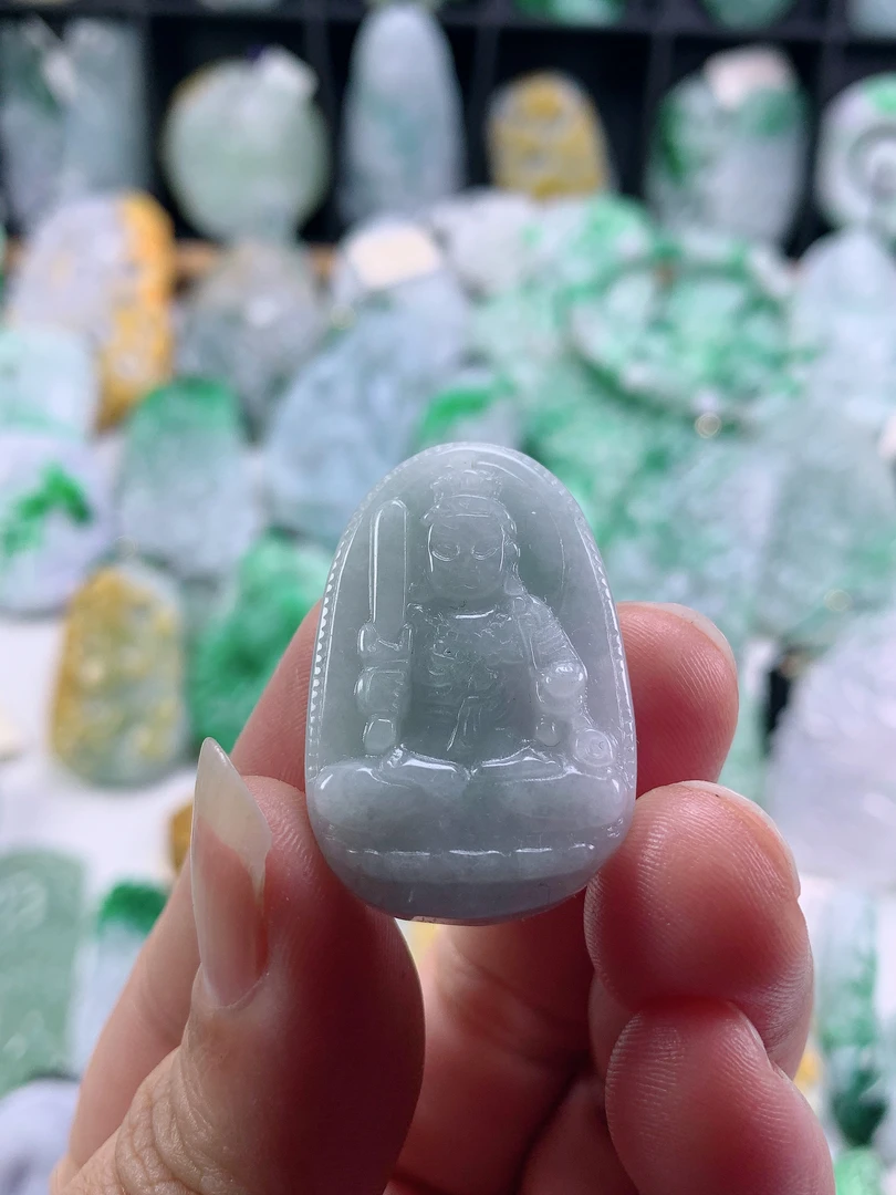 缅甸天然A货翡翠不动明王生肖鸡守护神吊坠35.9-23.8-7.5