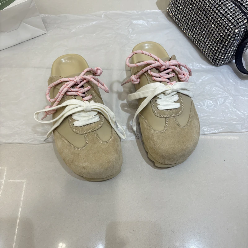 2025夏季新款平底中跟凉拖拼色包头拖休闲鞋凉鞋厚底女鞋