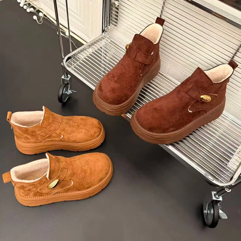 厚底加绒保暖高帮勃肯鞋女2025冬季新款毛毛鞋加厚棉鞋雪地靴鞋子