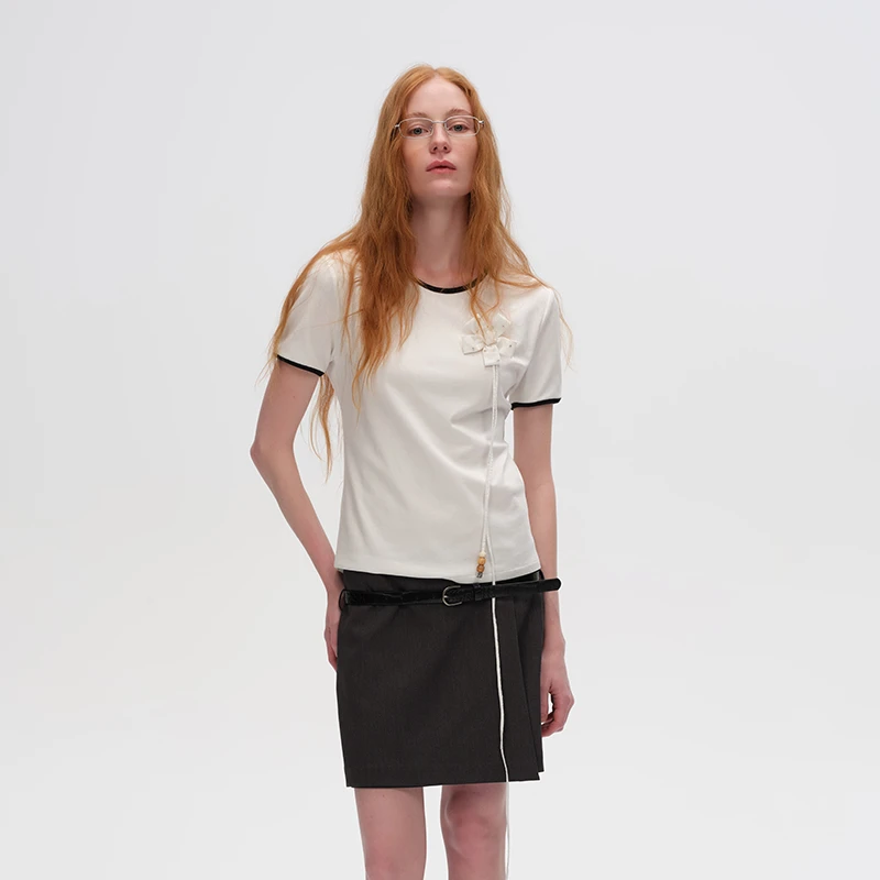 河岸家设计师Vena label撞色边圆领logo标志短袖T恤女25早秋