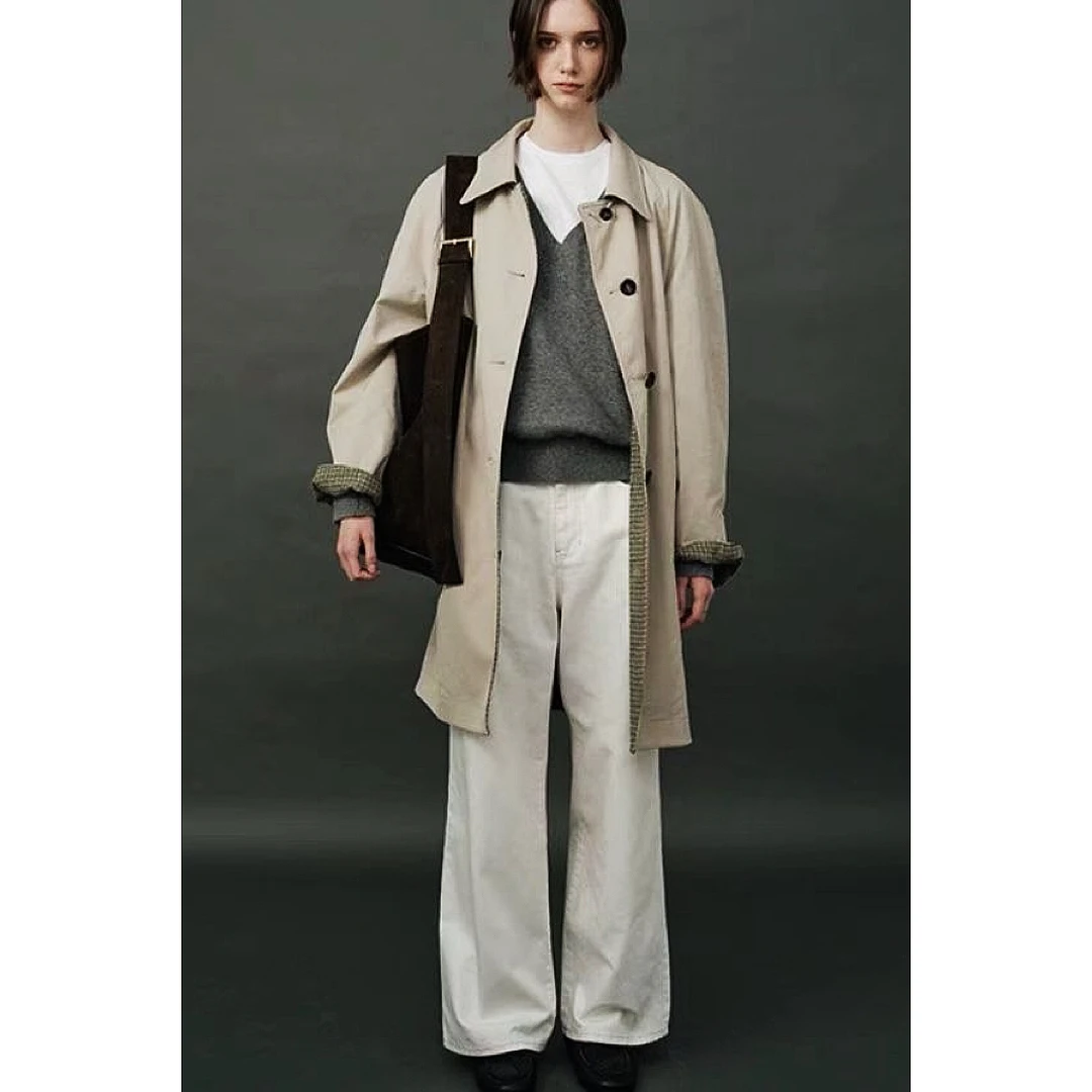 【高品质！】韩代八nn*手提原包装！撞线直筒宽松白牛仔裤～