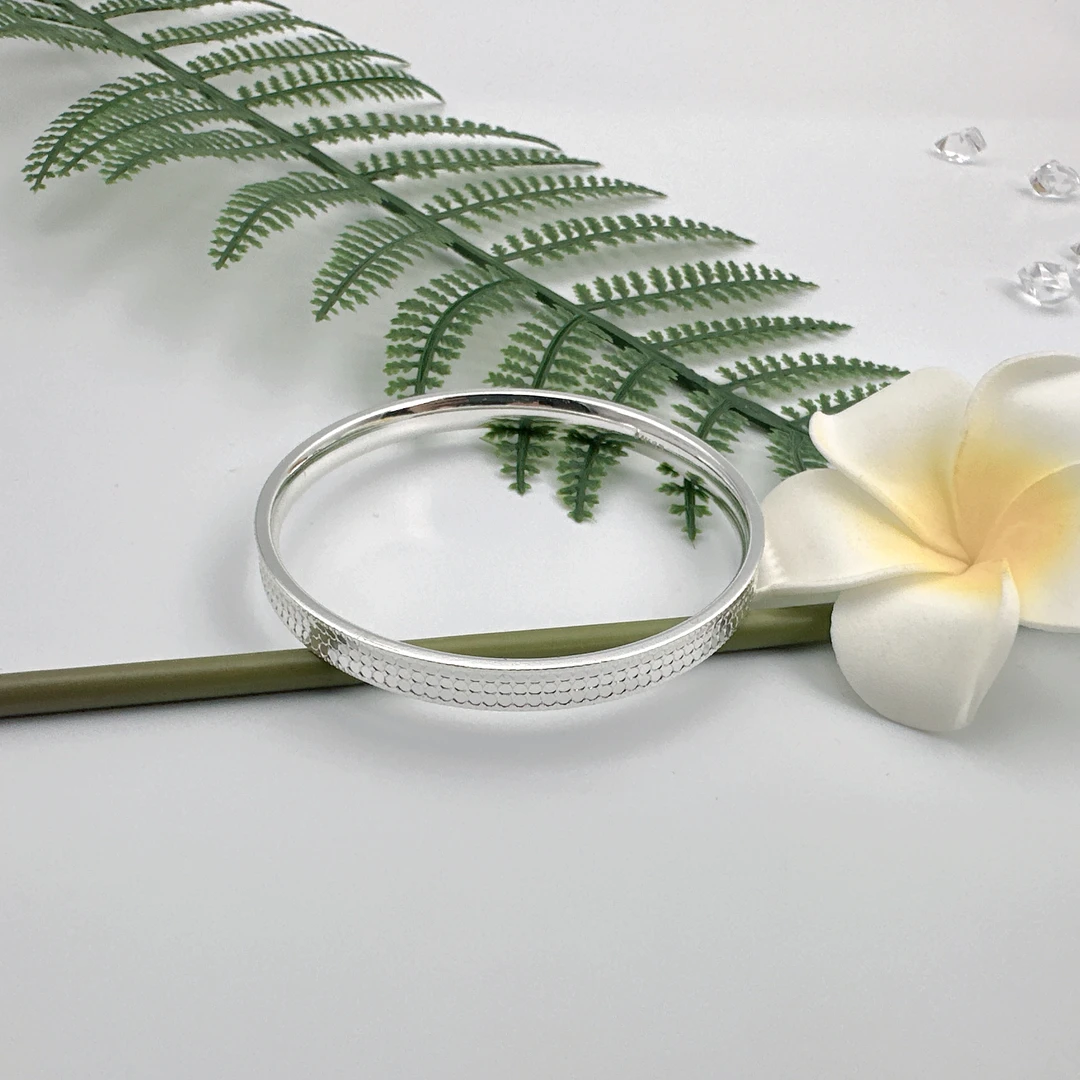 足银手镯 银9999龙鳞闭口手镯百搭实心气质亮面素款高级感简约